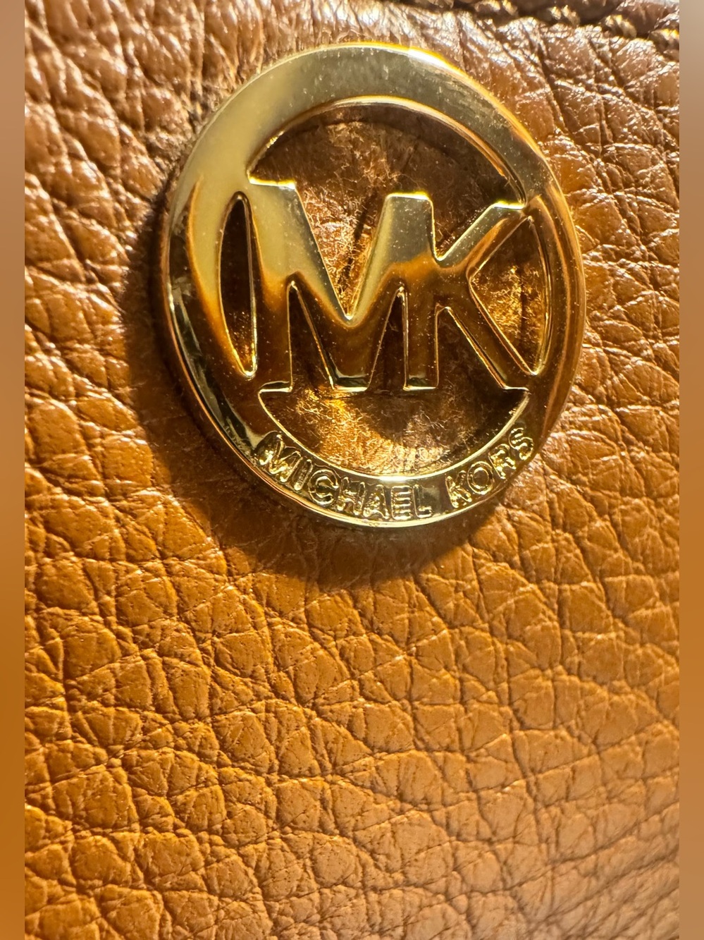 Michael Kors Brown Pebble Leather MK Zip Key Coin Case with Gold-tone Hardware - Picture 2 of 5